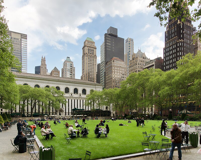 Bryant Park in Midtown Manhattan, with Midtown skyscrapers behind.