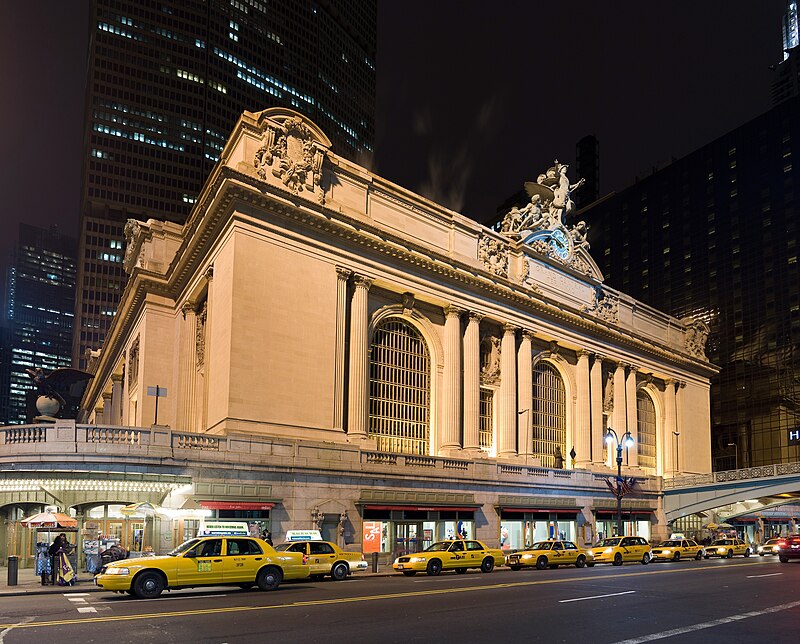 Grand Central Terminal at night, 42nd Street façade.