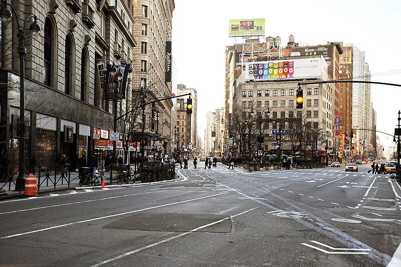 Herald Square at 34th Street and Broadway, decorated for the holidays.